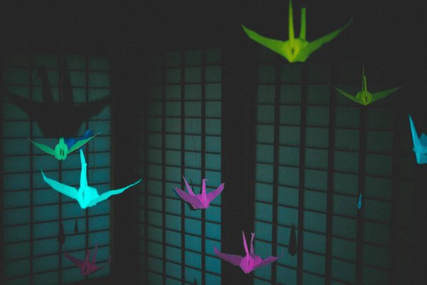 Unique Shot Art Installation Colorful Origami Cranes Japan Stock Photo