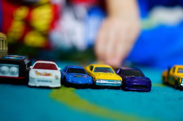 Poznan Poland Jan 2020 Row Colorful Toy Model Cars Different — 스톡 사진