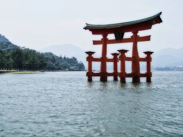 在日本，它位于一个布满森林的山丘的海洋中，背景模糊 — 图库照片