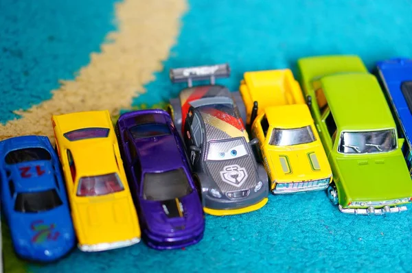 Poznan Poland Jan 2020 Row Colorful Toy Model Cars Different — Stock Photo, Image