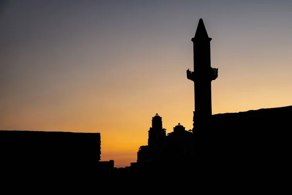 Les Silhouettes Des Bâtiments Ville Fantôme Jazirah Les Ruines Hamra — Photo