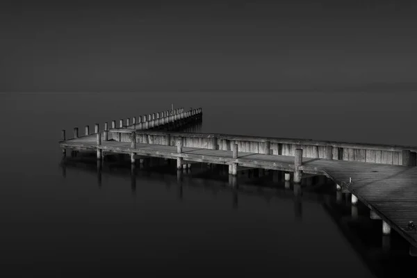 Greyscale Shot Wooden Pier Sea Daytime — Stock Photo, Image