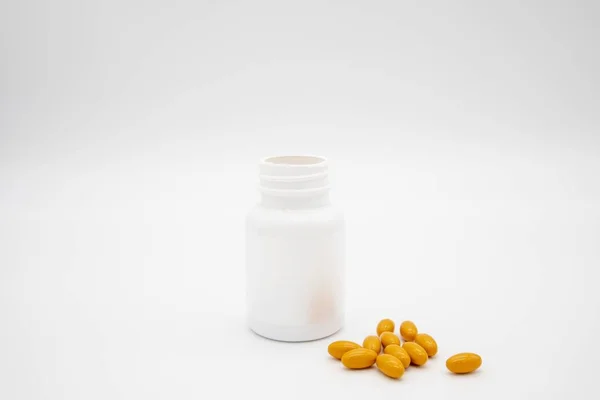 White Pill Bottle Orange Pills White Background — 스톡 사진