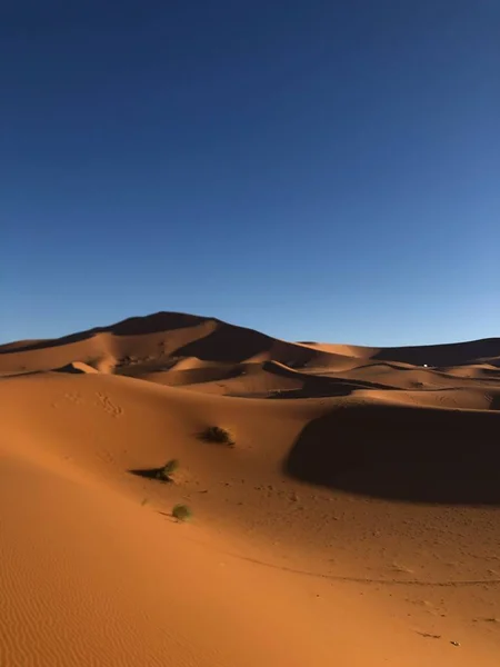 Вертикальный Снимок Пустыни Песчаными Дюнами Солнечный День — стоковое фото