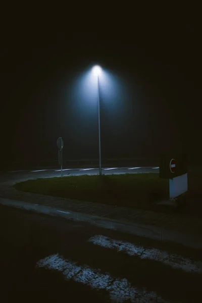 夜の間に撮影された通りによるランプポストの垂直ショット — ストック写真