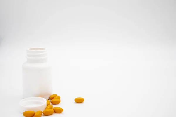 White Pill Bottle Orange Pills White Background — Stock Photo, Image