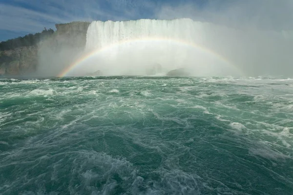 Bela paisagem de um arco-íris que se forma perto das Cataratas da ferradura no Canadá — Fotografia de Stock