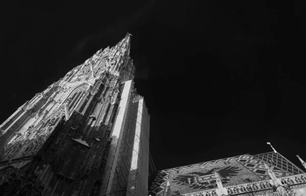 Grayscale tiro de baixo ângulo da Catedral de Santo Estêvão em Viena Áustria — Fotografia de Stock