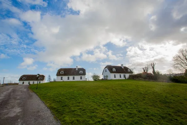 Huisjes Bij Het Groene Veld Een Dorpje Ierland Onder Bewolkte — Stockfoto