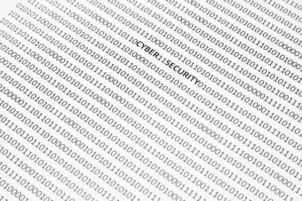 1と0の真ん中に書かれたサイバーセキュリティで白い表面のクローズアップショット — ストック写真