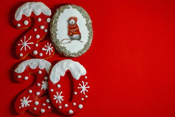 Buon Natale Felice Anno Nuovo 2020 Biscotti Pan Zenzero Festa — Foto Stock