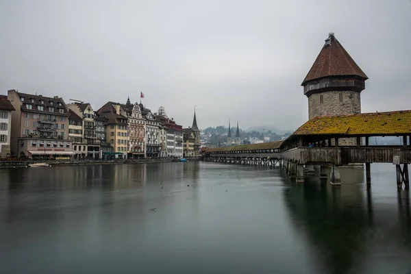 Lucerne Jesuit Church Surrounded Water Cloudy Sky Lucerne Switzerland — 스톡 사진