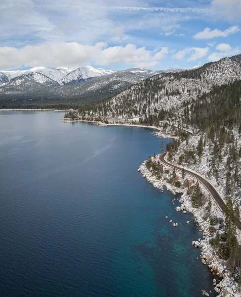 Vue Aérienne Verticale Shote Est Lac Tahoe Hiver — Photo