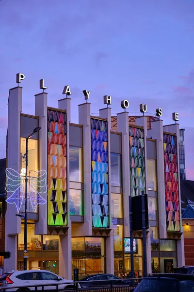 Leeds Ηνωμένο Βασίλειο Ιανουάριος 2020 Leeds Playhouse Building Lite Sunset — Φωτογραφία Αρχείου