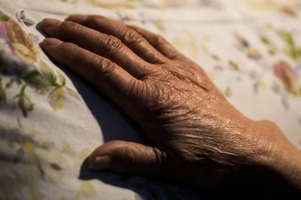 Closeup Shot Wrinkled Hand Elderly Chinese Female — Stock Photo, Image