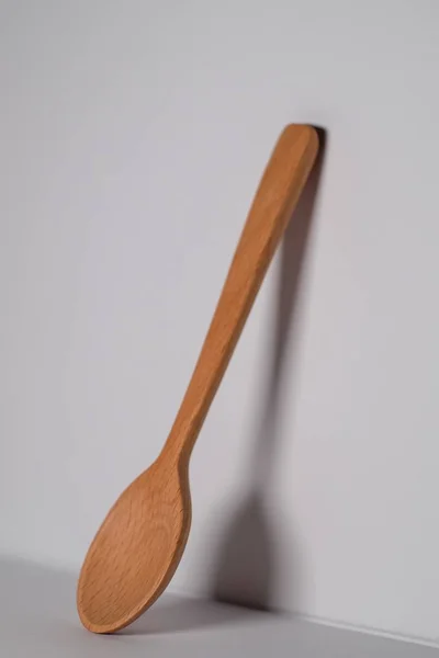 Vertical Shot Wooden Spoon Leaning Wall — 스톡 사진