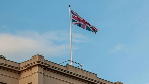 British Union Flag Union Jack Flying Building White Flag Pole — Stok fotoğraf