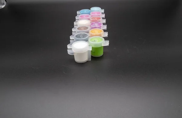 Acrylic paint pots for hobbies — Stok fotoğraf