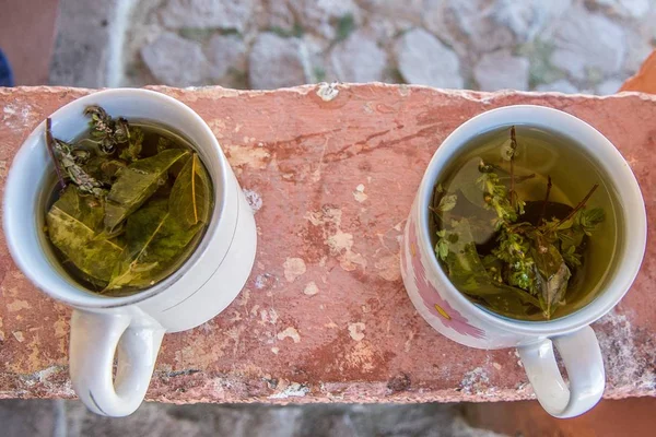 Overhead Shot Two Herbal Teas — Stok fotoğraf