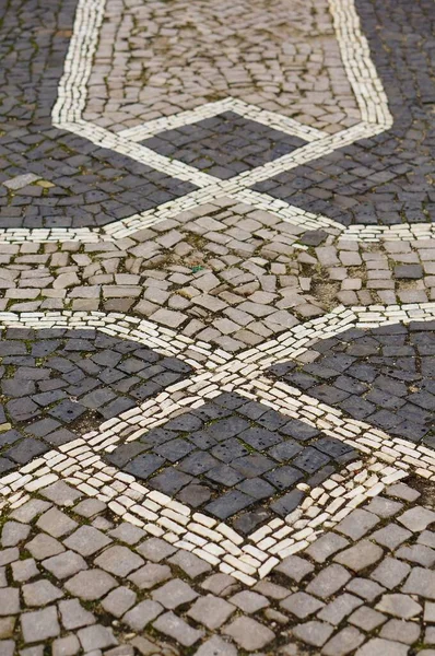 Vertical High Angle Closeup Shot Patterned Cobblestone Ground Tiles Different — Stockfoto