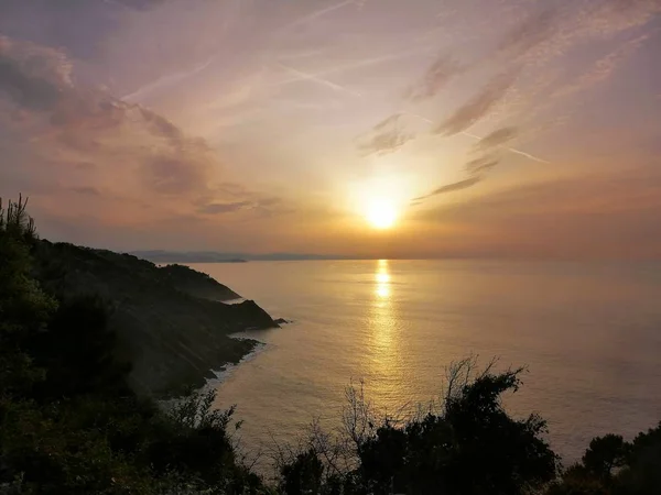 Захід Сонця Сан Себастьяні Іспанія Відбивається Океані — стокове фото