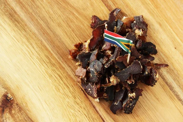 Flag South Africa Traditional Biltong Snack Wooden Surface — Stock Photo, Image