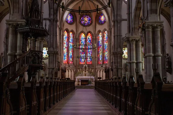 Low angle shot of a historic church interior in Phalsbourg, France — 스톡 사진