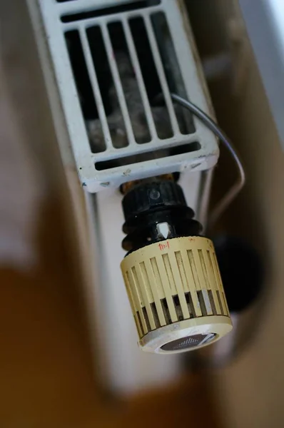 Knob of a metal heater in a vertical shot — Stok Foto
