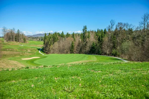 High Angle Shot Golf Course Otocec Slovenia Sunny Summer Day — 스톡 사진