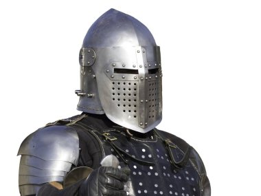 Portuguese medieval knight with a helmet isolated on a white background clipart