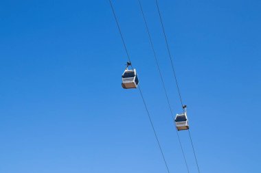 Low angle shot of a ropeway over the city under the clear sky clipart