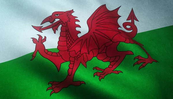 Close-up van de realistische vlag van Wales met interessante texturen — Stockfoto