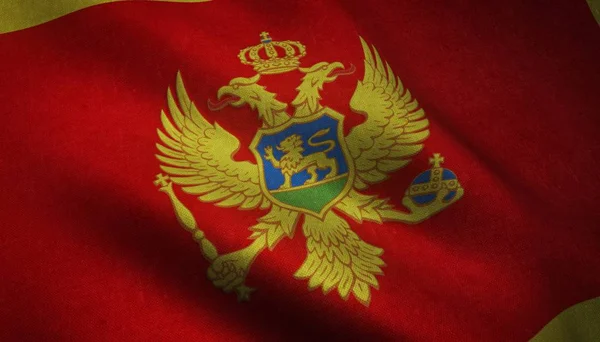 Encerramento tiro da bandeira acenando de Montenegro com texturas interessantes — Fotografia de Stock