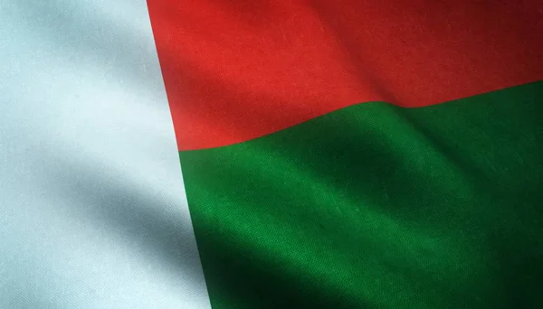 Närbild skott av viftande flagga Madagaskar med intressanta texturer — Stockfoto