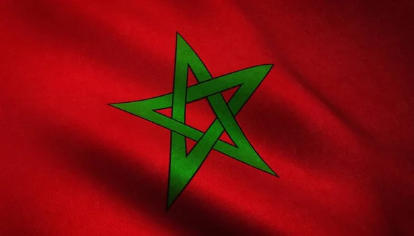 Nahaufnahme der wehenden Flagge Marokkos mit interessanten Texturen — Stockfoto