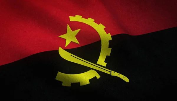 Реалистичный Снимок Развевающегося Флага Анголы Интересными Текстурами — стоковое фото