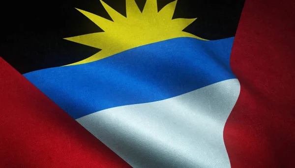 Opname van de wapperende vlag van Antigua en Barbuda met interessante texturen — Stockfoto