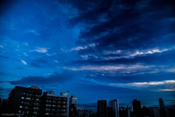 Cloudy Blue Turbulent Sky Curitiba Hanging Buildings — Stock Photo, Image