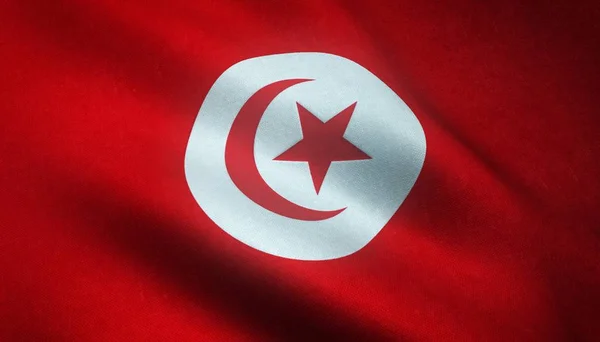 Egy Közeli Kép Lengő Zászló Tunézia Érdekes Textúrák — Stock Fotó