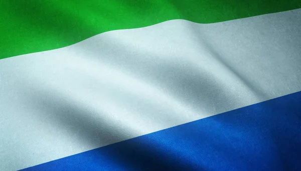 Κοντινό πλάνο της κυματίζουσας σημαίας της Σιέρα Λεόνε με ενδιαφέρουσες υφές — Φωτογραφία Αρχείου