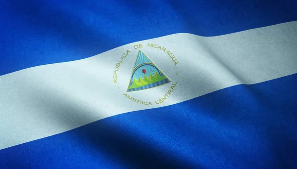 Een Close Van Wapperende Vlag Van Nicaragua Met Interessante Texturen — Stockfoto