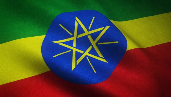 Een Close Shot Van Realistische Wuivende Vlag Van Ethiopië Met — Stockfoto