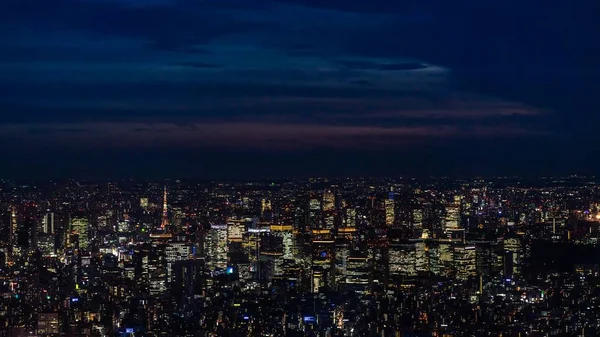 Panoramaaufnahme der Stadt Tokio bei Nacht mit wunderschönem rosa und blauen Nachthimmel — Stockfoto