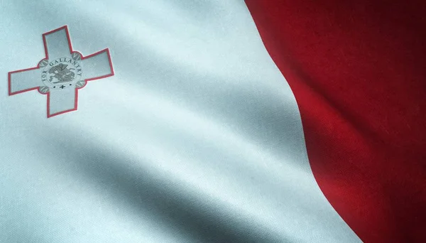 Nahaufnahme der wehenden Flagge Maltas mit interessanten Texturen — Stockfoto