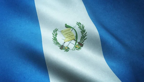 Encerramento disparado da bandeira acenando da Guatemala com texturas interessantes — Fotografia de Stock