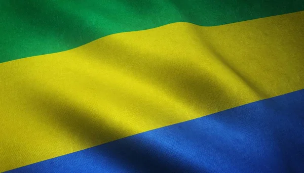 Κοντινό πλάνο της κυματίζουσας σημαίας της Γκαμπόν με ενδιαφέρουσες υφές — Φωτογραφία Αρχείου