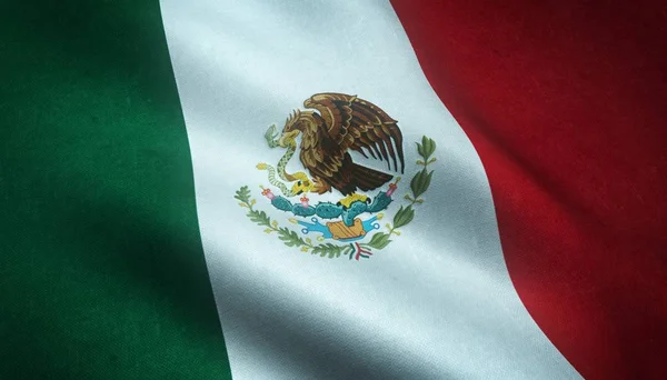 Meksika bayrağının ilginç dokularla sallanışını yakından çek. — Stok fotoğraf