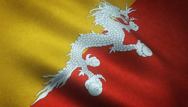 Secuestro de cierre de la bandera ondulante de Bután con texturas interesantes. — Foto de Stock