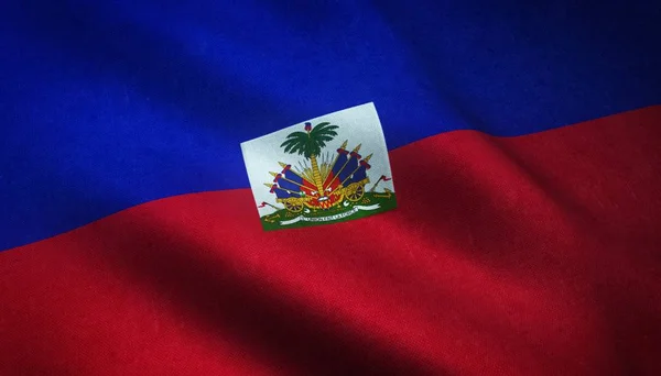 Close-up van de wapperende vlag van Haïti met interessante texturen — Stockfoto