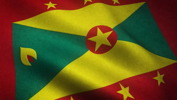 Een Close Van Wapperende Vlag Van Grenada Met Interessante Texturen — Stockfoto